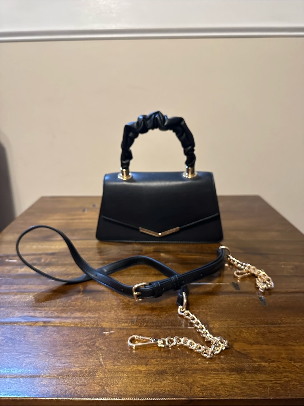 Aldo Black Top-Handle Crossbody with Gold Accents